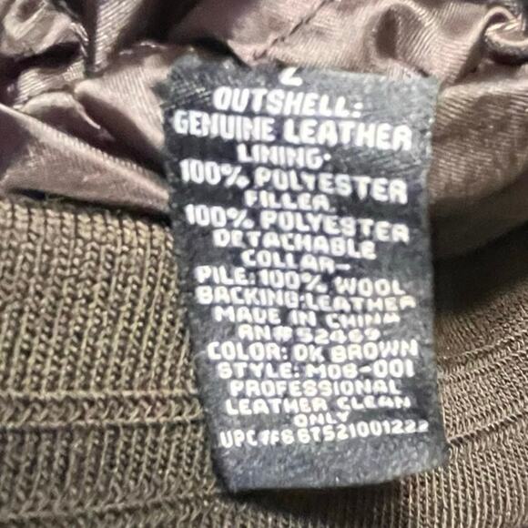 Vtg Aviator Leather Bomber Jacket/Coat Wool Collar Lg Dark Brown Flight Pilot - Picture 10 of 11